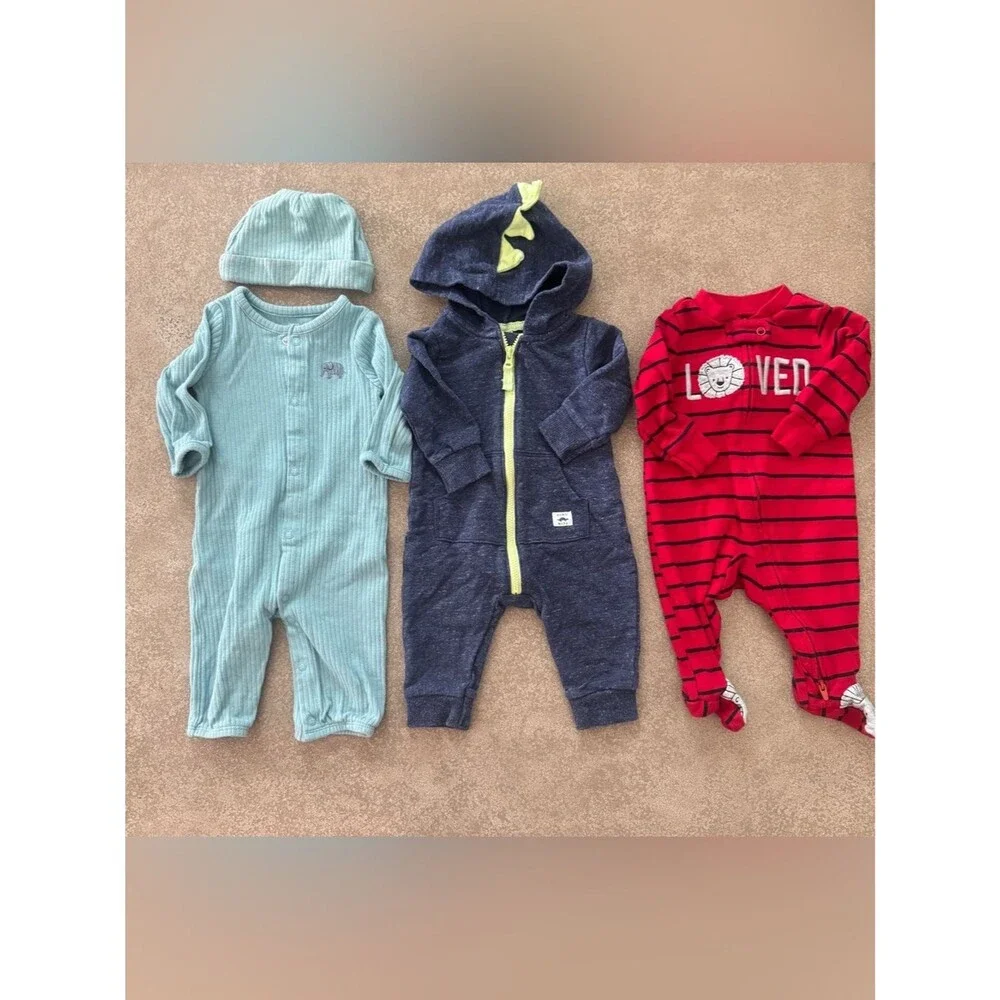 Carter's Boys 3M Fall Winter Clothes Lot 9 Pc Sleepers Bodysuits Outfit Set
